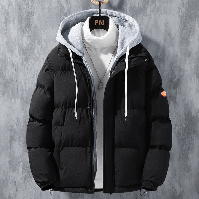 Fashion Hooded Jacket Winter Windproof Thickened Two-piece Coat Solid Leisure Sports Cotton Jacket