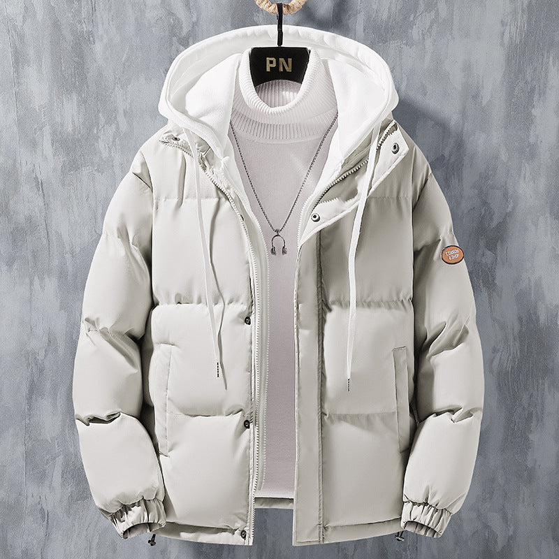 Fashion Hooded Jacket Winter Windproof Thickened Two-piece Coat Solid Leisure Sports Cotton Jacket