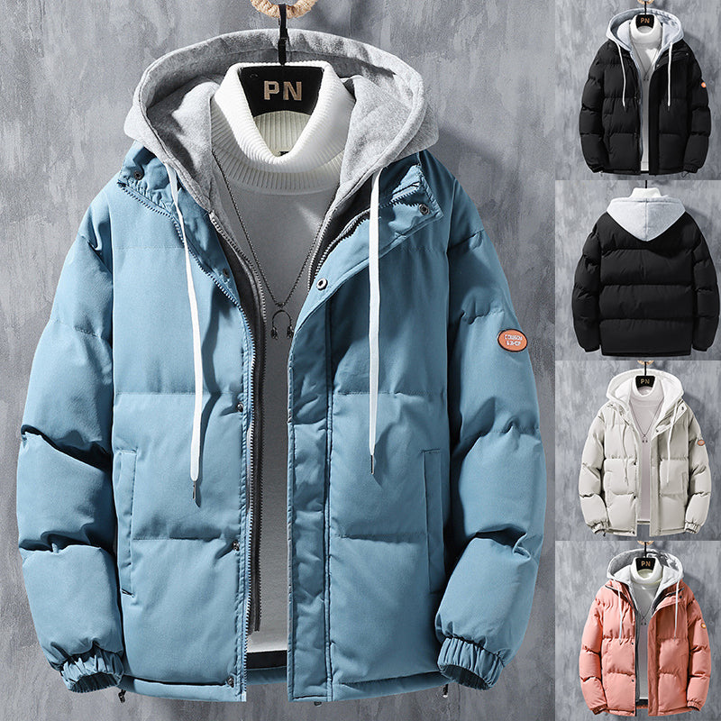 Fashion Hooded Jacket Winter Windproof Thickened Two-piece Coat Solid Leisure Sports Cotton Jacket