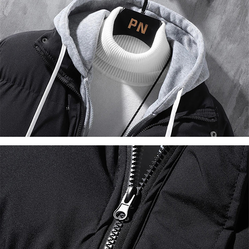 Fashion Hooded Jacket Winter Windproof Thickened Two-piece Coat Solid Leisure Sports Cotton Jacket