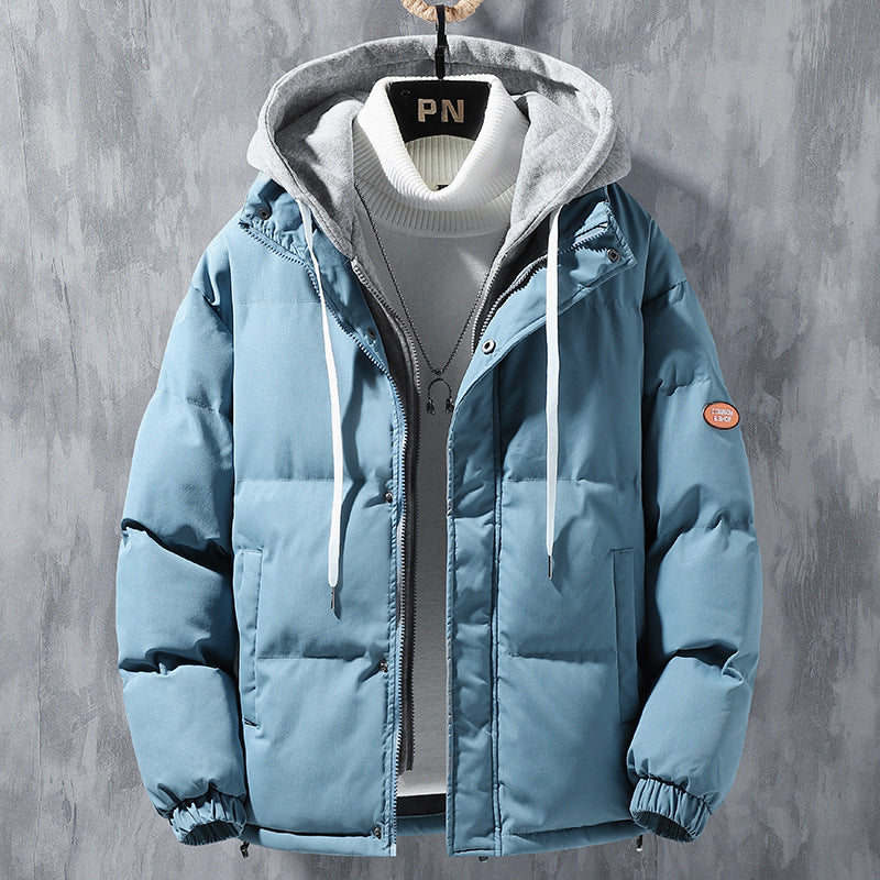 Fashion Hooded Jacket Winter Windproof Thickened Two-piece Coat Solid Leisure Sports Cotton Jacket
